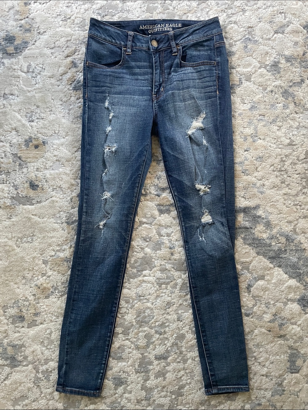 Stretchy Indigo Ripped Skinny Jeans Hi Rise Jeggings